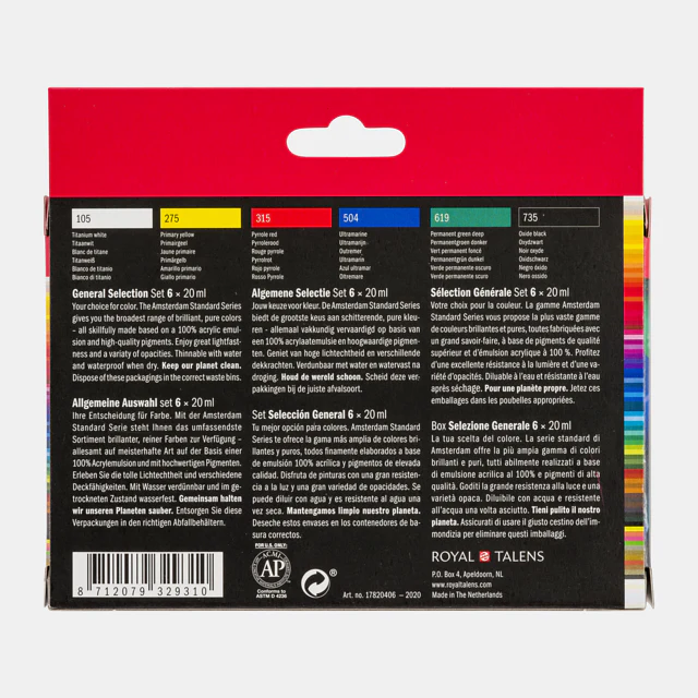 Amsterdam Acrylic Paint Set of 6 Colors, 20ml Tubes - Image 2