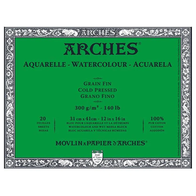 Arches Watercolor Block 140LB, Natural White, Cold Press in Various Sizes - Image 6
