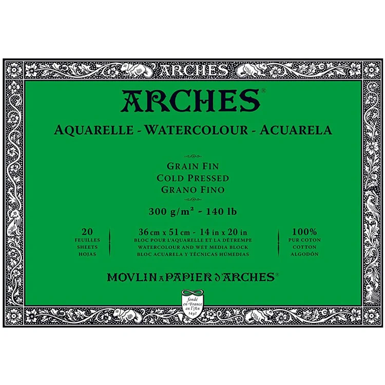 Arches Watercolor Block 140LB, Natural White, Cold Press in Various Sizes - Image 7