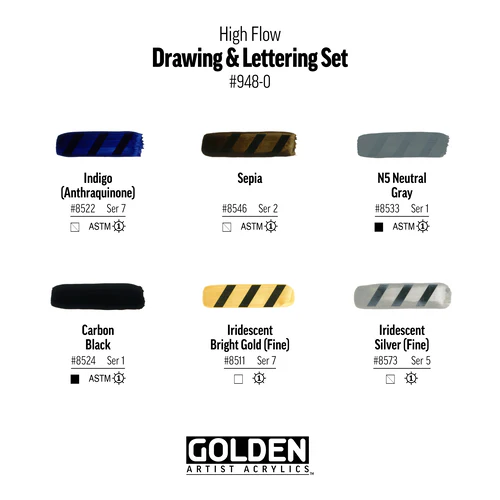 Golden High Flow Drawing/Lettering Set 6 x 30ml bottles - Image 3