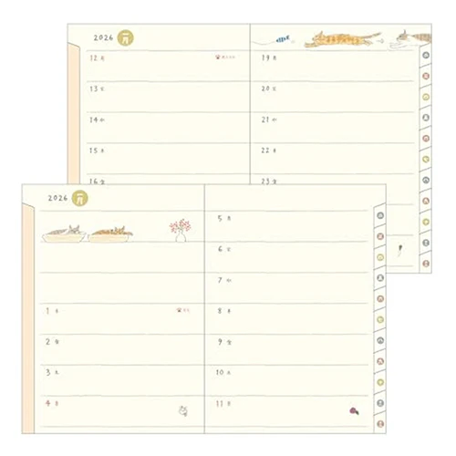 Midori 2026 A6 Pocket Diary Monthly/Weekly Cat - Image 3