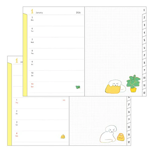 Midori 2026 B6 Pocket Diary Monthly/Weekly Dog - Image 3