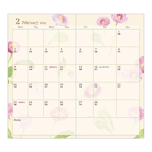 Midori 2026 Slim Pocket Diary (Monthly) Country Time Flower - Image 3