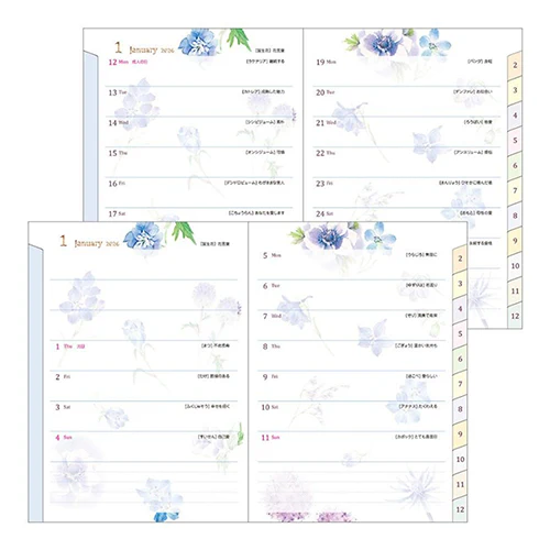 Midori 2026 A6 Pocket Diary Monthly/Weekly Country Time Flower - Image 3