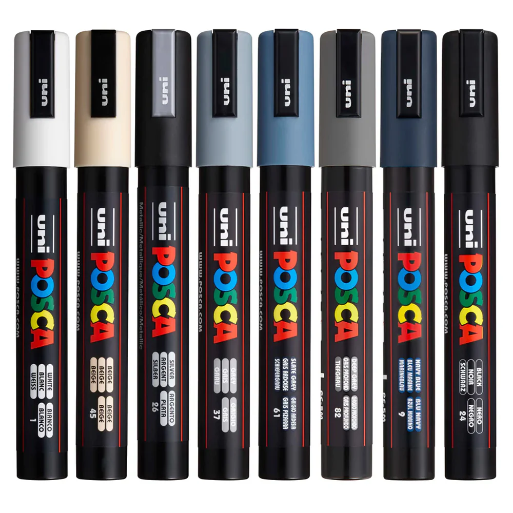 POSCA Paint Markers, PC-5M Medium Set of 8, Mono Tones - Image 7