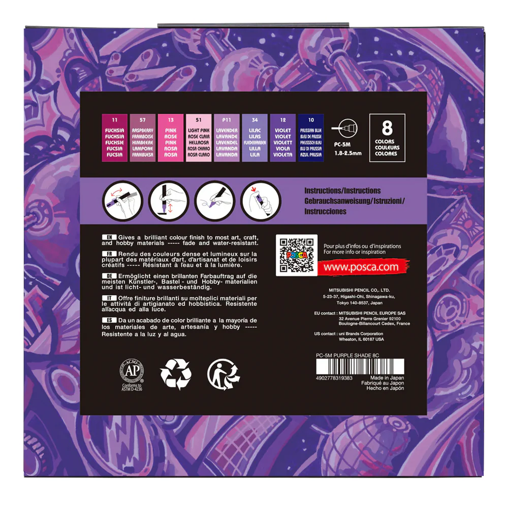 POSCA Paint Markers, PC-5M Medium Set of 8, Purple Shades - Image 7