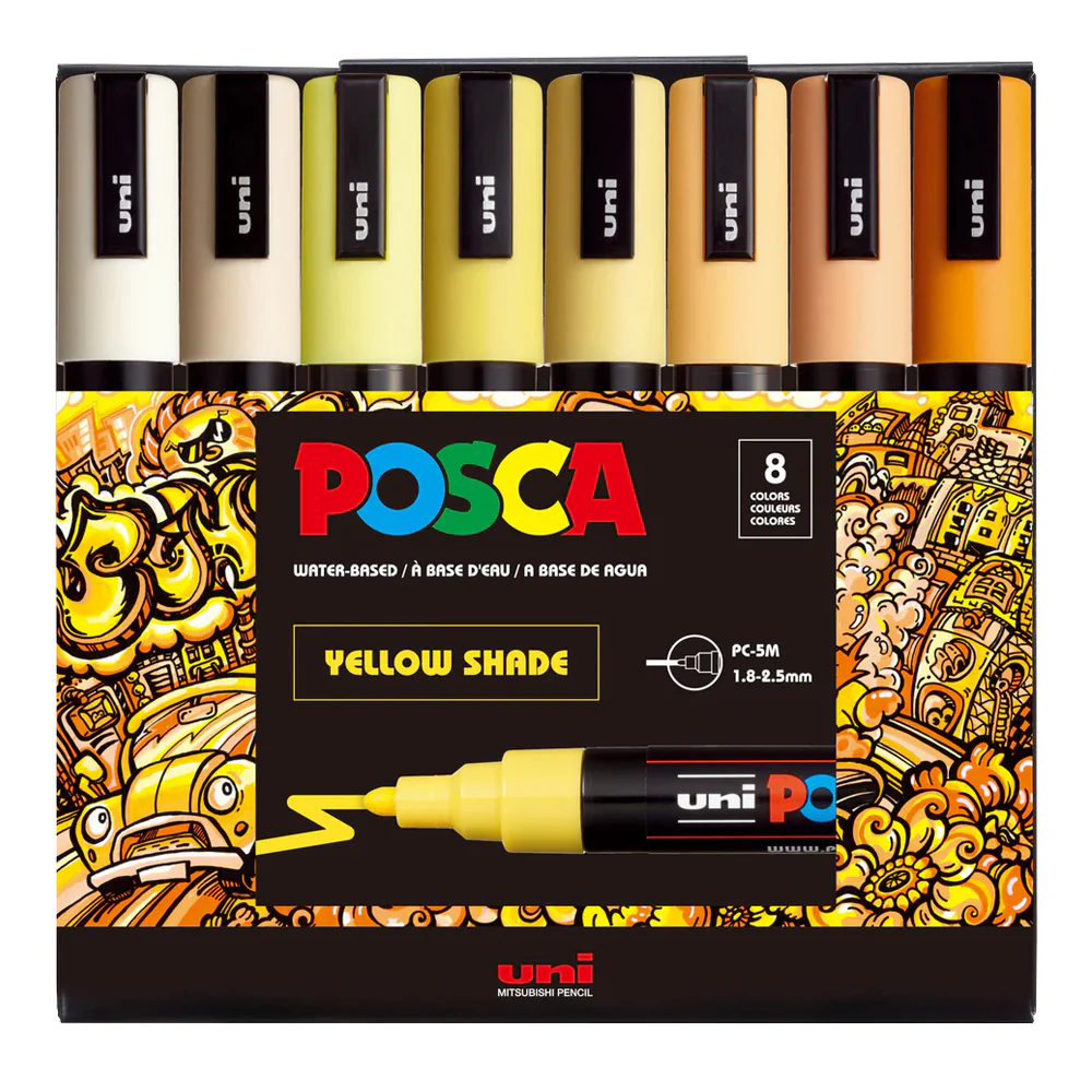 POSCA Paint Markers, PC-5M Medium Set of 8, Yellow Shades