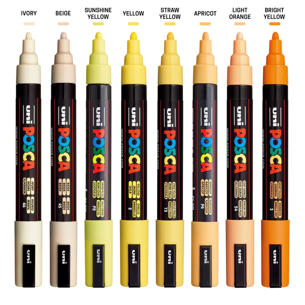POSCA Paint Markers, PC-5M Medium Set of 8, Yellow Shades - Image 2