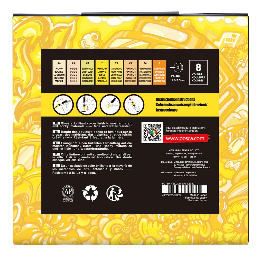 POSCA Paint Markers, PC-5M Medium Set of 8, Yellow Shades - Image 3