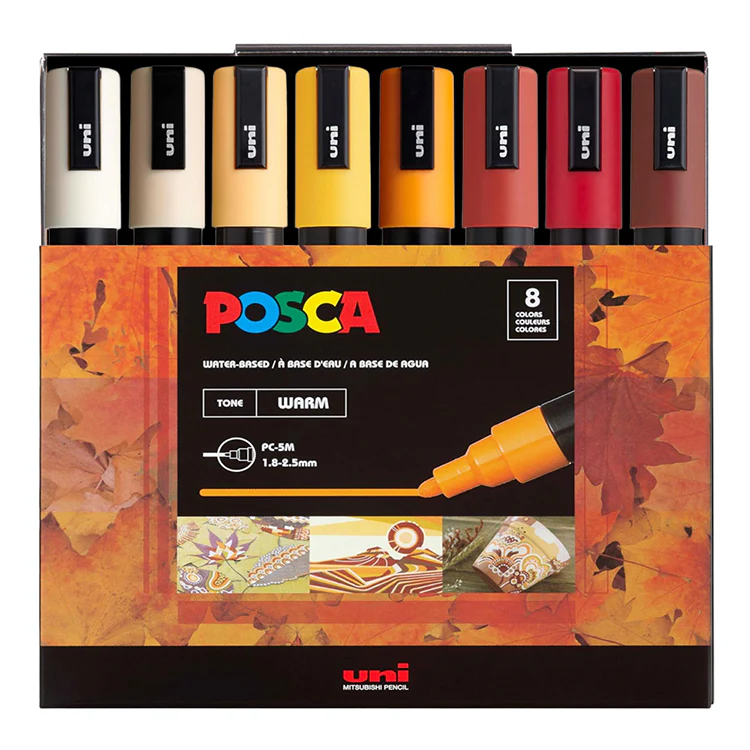 POSCA Paint Markers, PC-5M Medium Set of 8, Warm Tones