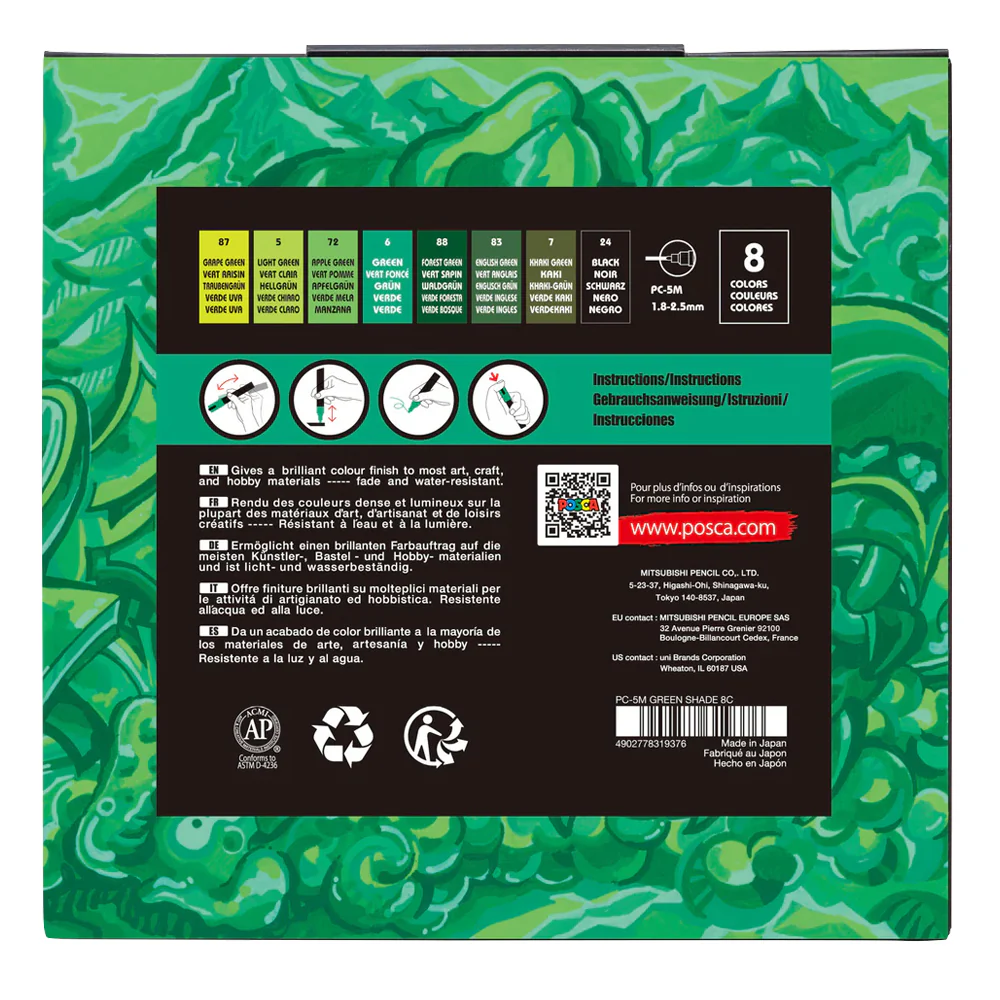 POSCA Paint Markers, PC-5M Medium Set of 8, Green Shades - Image 7