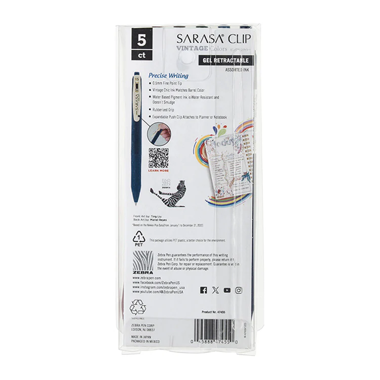 Zebra Sarasa Vintage Pens, Dark Colors, Set of 5 - Image 4
