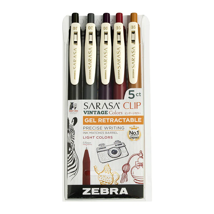Zebra Sarasa Vintage Pens, Light Colors, Set of 5