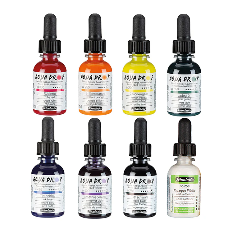 Schmincke Aqua Drop Liquid Watercolors, 8 x 30ml Bottles