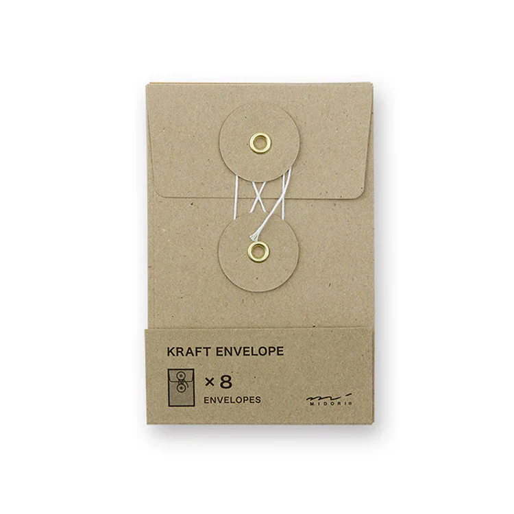 TRAVELER's Small Brown Kraft Envelopes with String Closure set/8
