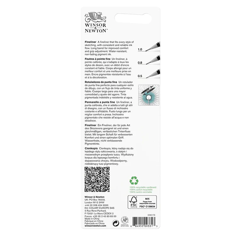 Winsor & Newton Black Fineliner Pens Set - 0.5, 0.8, 1.0 - Image 6
