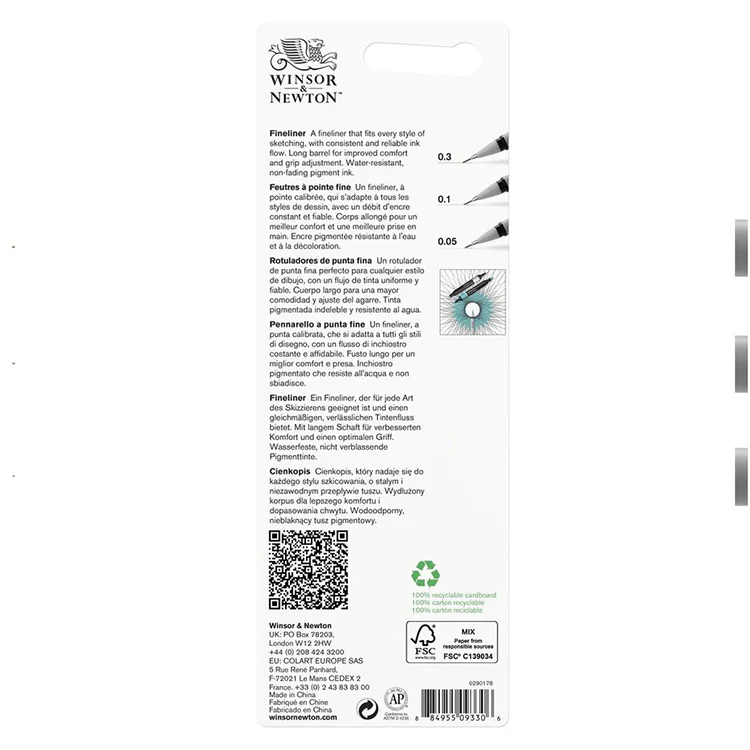 Winsor & Newton Black Fineliner Pens Set - 0.05, 0.1, 0.3 - Image 6