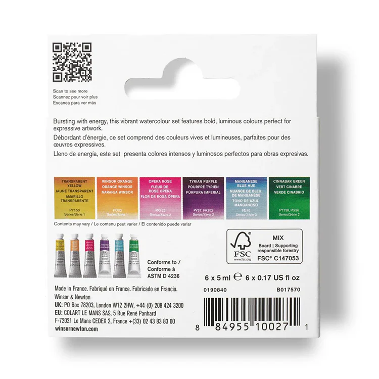 Winsor & Newton Watercolor Vibrant Set, 6 x 5ml Tubes - Image 4