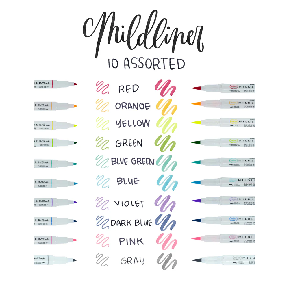 Zebra Mildliner Double-Sided Creative Brush Pen & Marker, 10 Color Set - Image 5