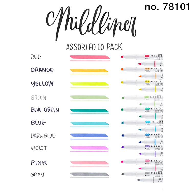 Zebra Mildliner Double-Sided Creative Highlighters, Set No. 78101, 10 Count Set - Image 2